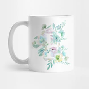 Botanical alphabet F green and purple flowers Mug